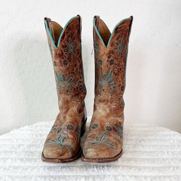 Shyanne Turquoise Brown Floral Inlay Boots - Picture 2 of 8